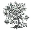 A detailed money tree with playing cards and poker chips intertwined in the branches tattoo design idea