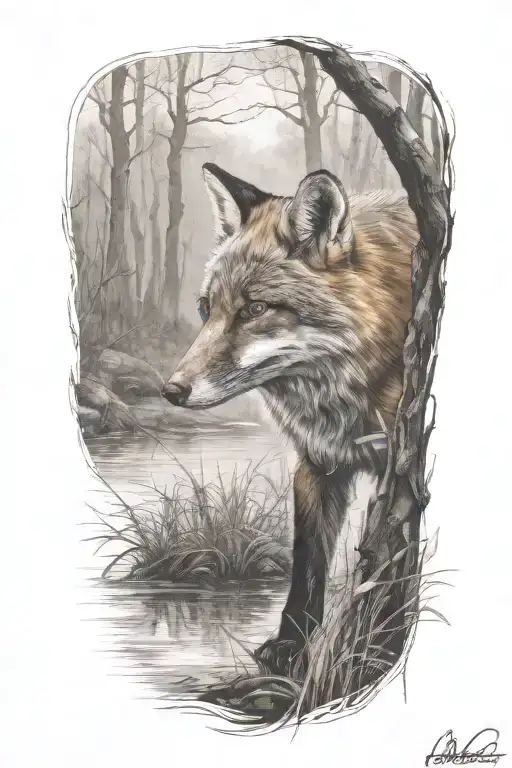 fox stalking their prey tattoo design idea