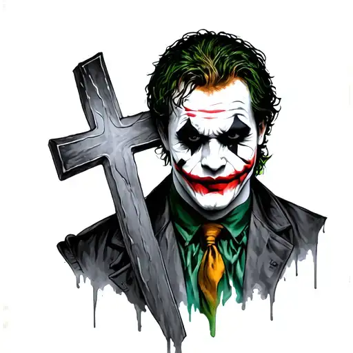 Art tattoo design featuring a cross and dexter morgan and heath ledger as the joker tattoo design idea