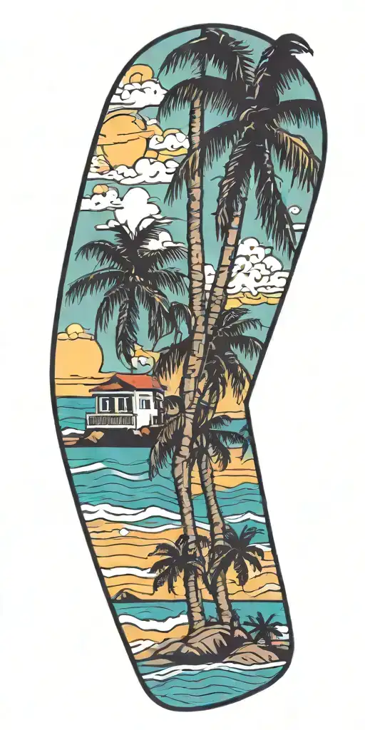 Dad puerto rico beach view tattoo design idea