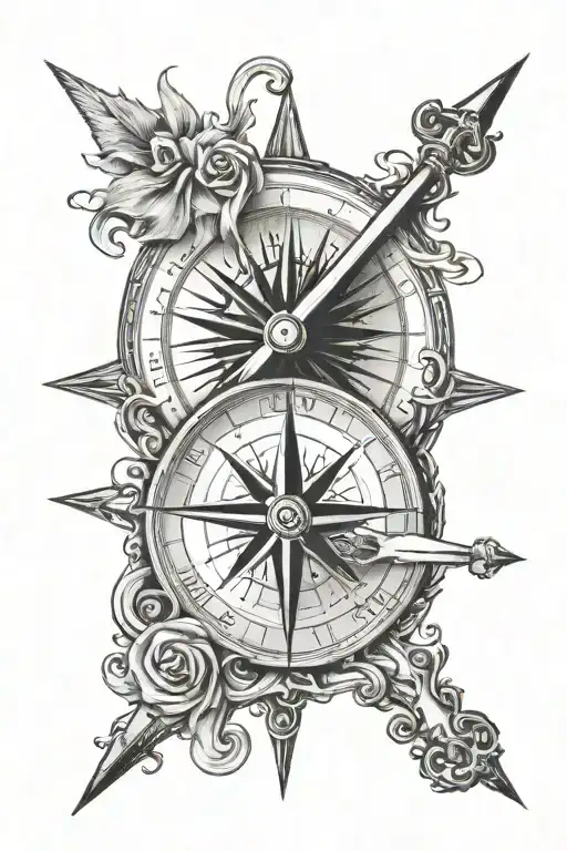 a compass with "memento mori" written on top and "virtus et honor" on bottom tattoo design idea
