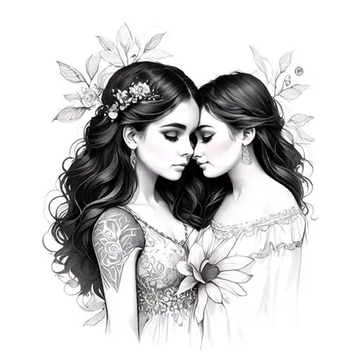 aunt and niece fine tattoo design idea