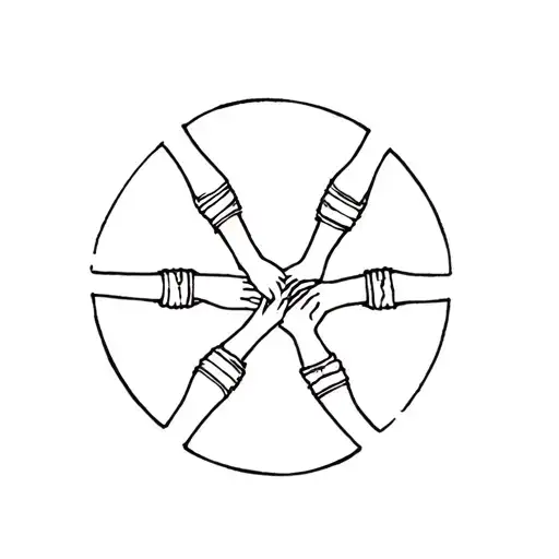 A minimalist tattoo design of a group of friends holding hands in a circle, representing the bond and support among friends during anxious times. tattoo design idea