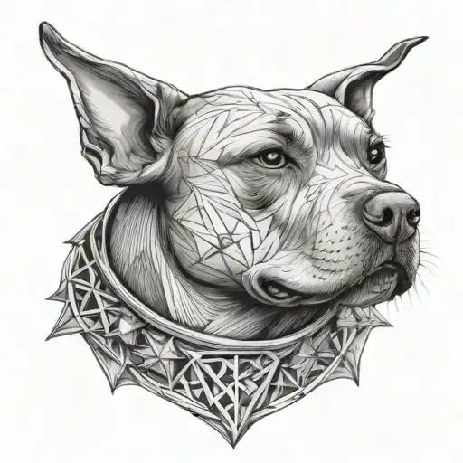 Staffordshire Terrier in a collar with spikes in lily with geometry tattoo design idea