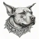 Staffordshire Terrier in a collar with spikes in lily with geometry tattoo design idea