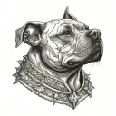 Staffordshire Terrier in a collar with spikes in lily with geometry tattoo design idea