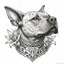 Staffordshire Terrier in a collar with spikes in lily with geometry tattoo design idea