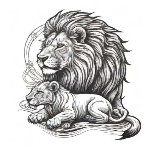 male lion and cub howling tattoo design idea