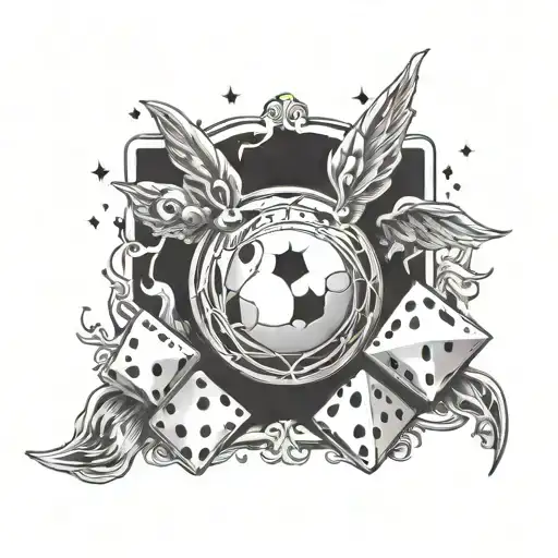 Aces card and dice and Basketball and Angel and put all inside a fire rabbit tattoo design idea