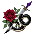 black snake, deep Red dagger and a deep purple rose a tattoo for the mafia tattoo design idea