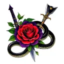 black snake, deep Red dagger and a deep purple rose a tattoo for the mafia tattoo design idea