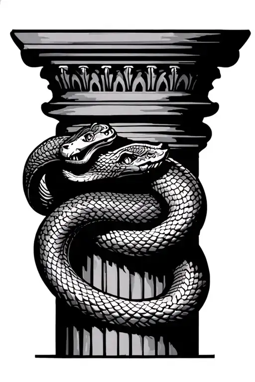 Greek column snake tattoo design idea