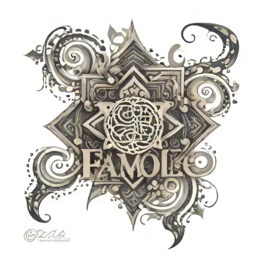 A tattoo design featuring the names of the client's family members in a stylized font, with each name connected by intricate geometric patterns tattoo design idea