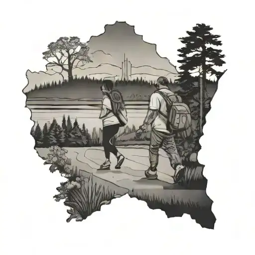 state of georgia outline with father daughter walking tattoo design idea