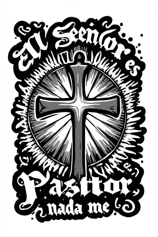 "El Señor es Mi Pastor, nada me" Cross with words around it tattoo design idea