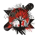 willow tree with diamonds scattered in the branches with stars above tattoo design idea