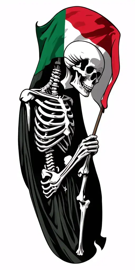 skeleton holding Italian flag morphing tattoo design idea