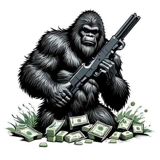 tactical sasquatch carrying guns money drugs tattoo design idea
