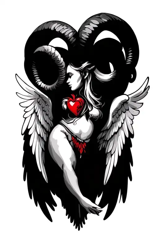 aries, heart, angel wings tattoo design idea
