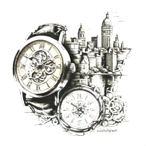City wall and watch hero tattoo design idea