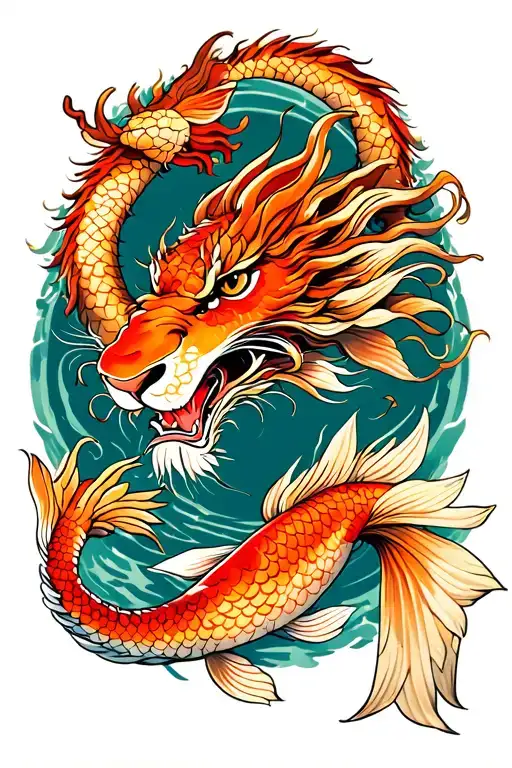 leo with dragon and koi tattoo design idea