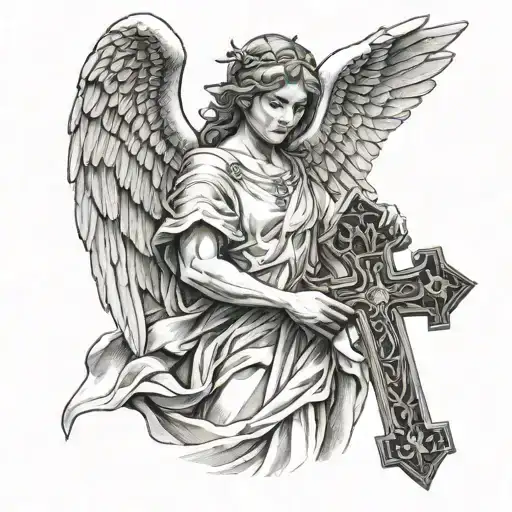 Angel Holding A Cross tattoo design idea