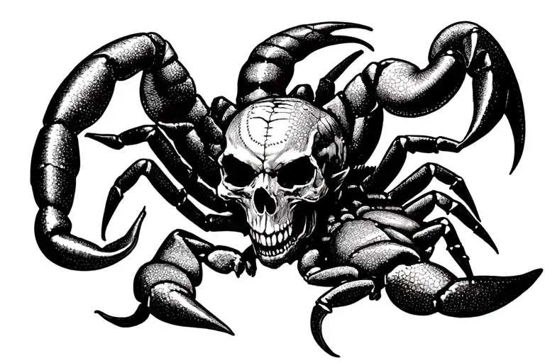 Scorpion with a skull with 2 horns representing the devil tattoo design idea