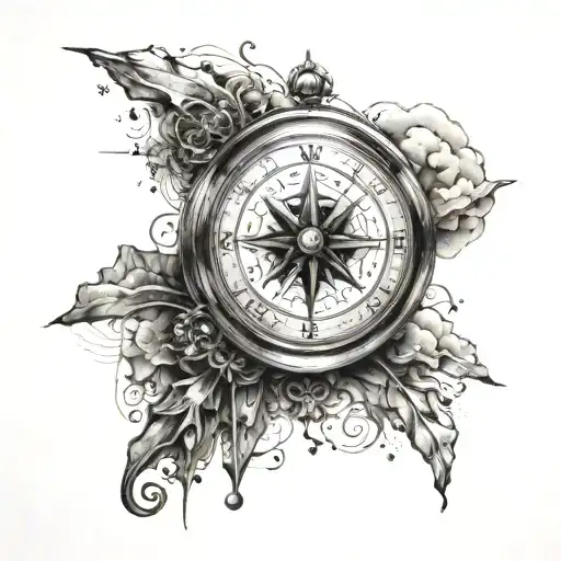 compass one quadrant clock opposite quadrant mountains tattoo design idea