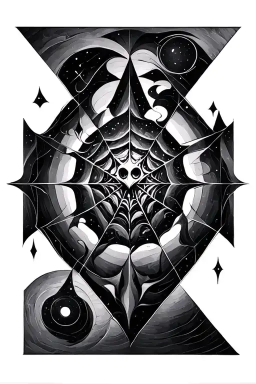 web of wyrd surrounded by geometric shapes tattoo design idea