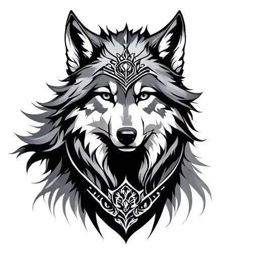 warrior wolf princess tattoo design idea