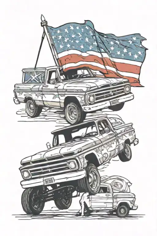 1966 chevy c10 with a rebel flag incorporated within tattoo design idea