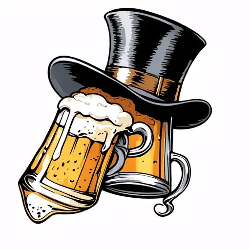 Top hat and beer mug tattoo design idea