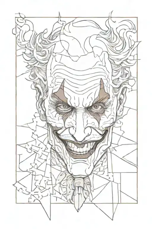 Old joker, half face in a jigsaw puzzle and some parts are missing tattoo design idea