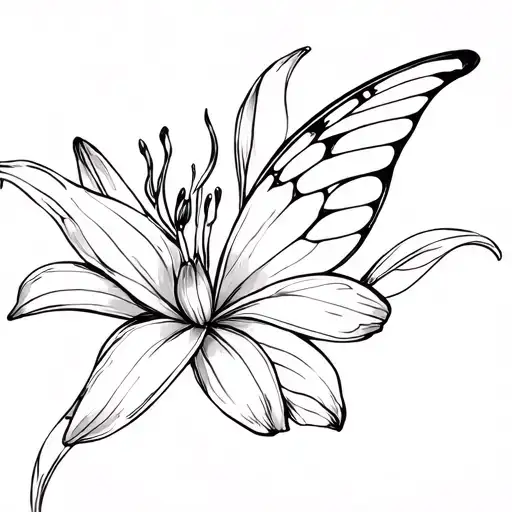 fine line butterfly tattoo with the wings moving effect on a fine line lily flower tattoo design idea