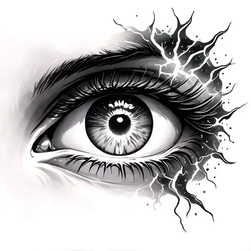 female eye , lightening storm, Gemini zodiac sign tattoo design idea