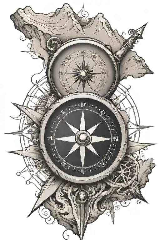 Compass with mountains and gps coordinates tattoo design idea