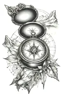 Compass with mountains and gps coordinates tattoo design idea