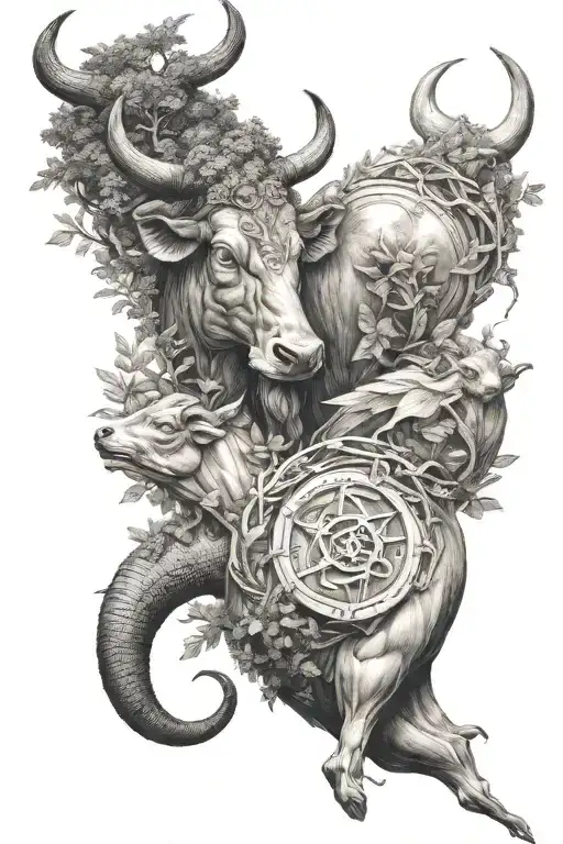 taurus and pisces in forest tattoo design idea