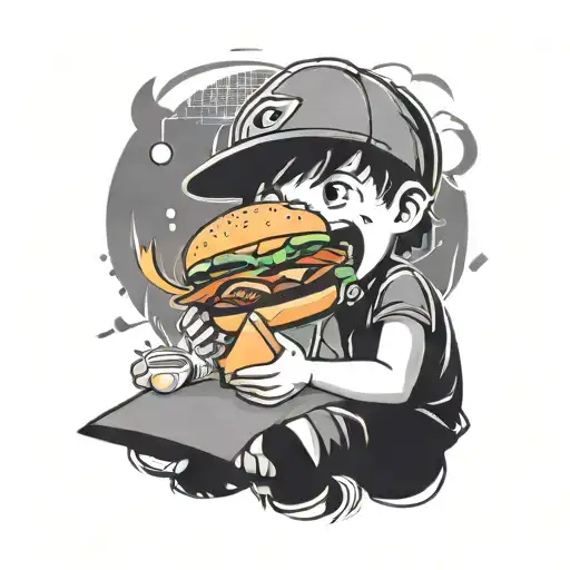 grunge boy eat burger tattoo design idea