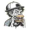grunge boy eat burger tattoo design idea
