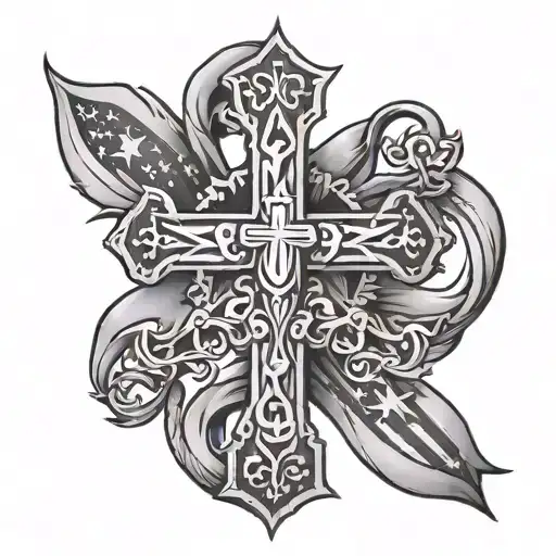 flag and cross intertwined tattoo design idea