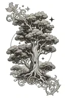 oak tree and virgo star sign tattoo design idea