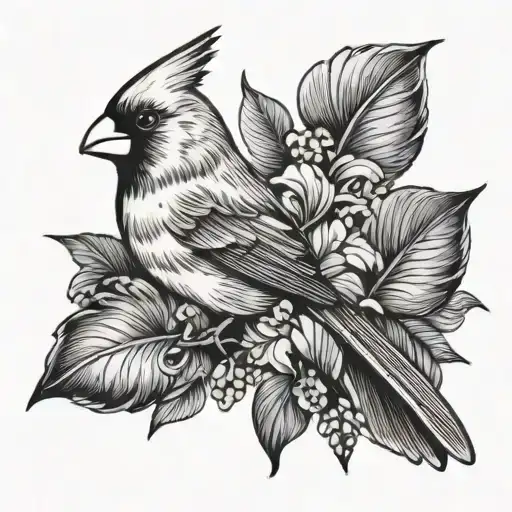 cardinal bird and a purple pansie tattoo design idea