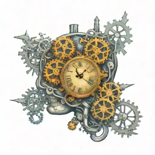 Clock Cogs in brain made tattoo design idea