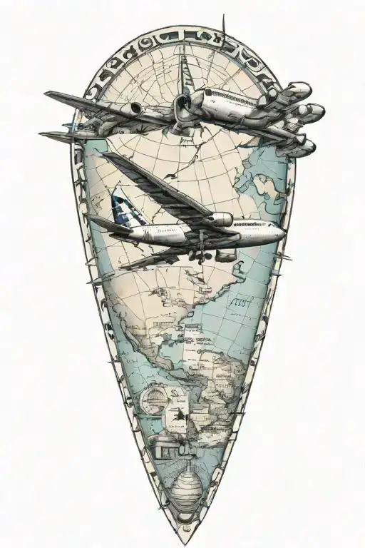747 plane with map tattoo design idea