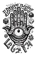 words "Lucky Lefty" four leaf clover skeleton key dice ladybug horseshoe hamsa hand and eye of Horus the number 224 tattoo design idea