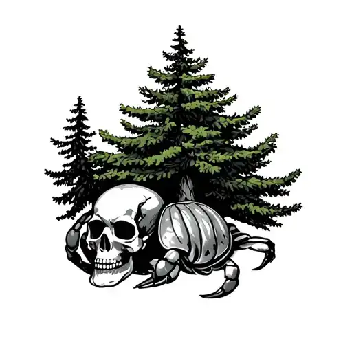 hermit crab with skull shell and an evergreen tree tattoo design idea
