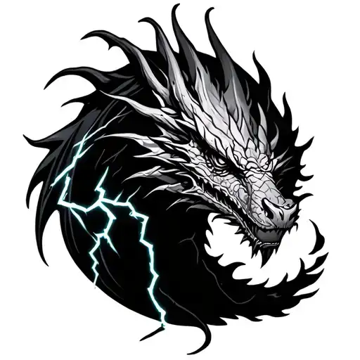 can you design me a detailed dragon tattoo that’s realistic with lightning around the back and incorporate tramp stamp tattoo design idea