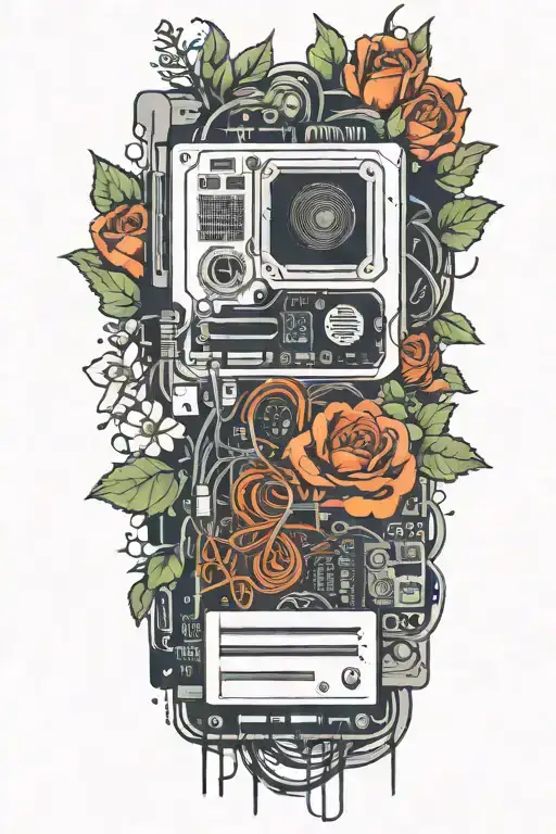 motherboard, computer, flower, vine tattoo design idea