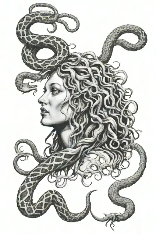 medusa with snakes coming in hair and from eyes tattoo design idea